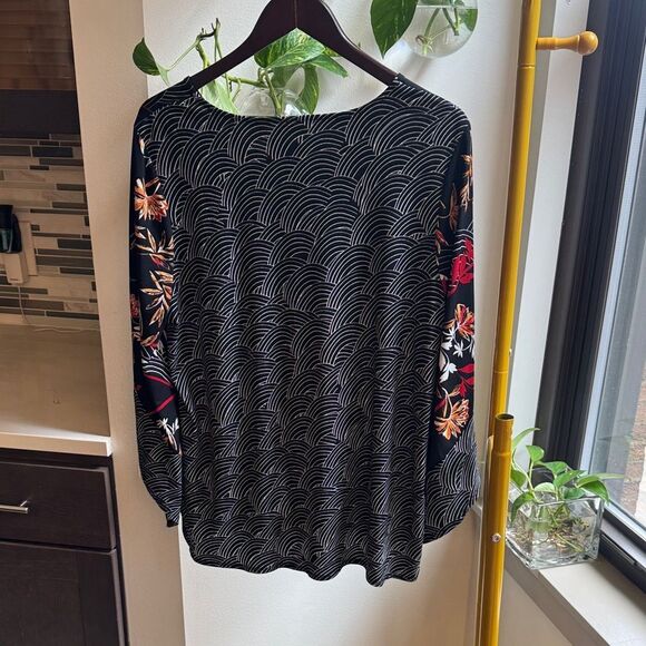 Alfani Black Blouse with Red and Orange Floral Design - Picture 3 of 6